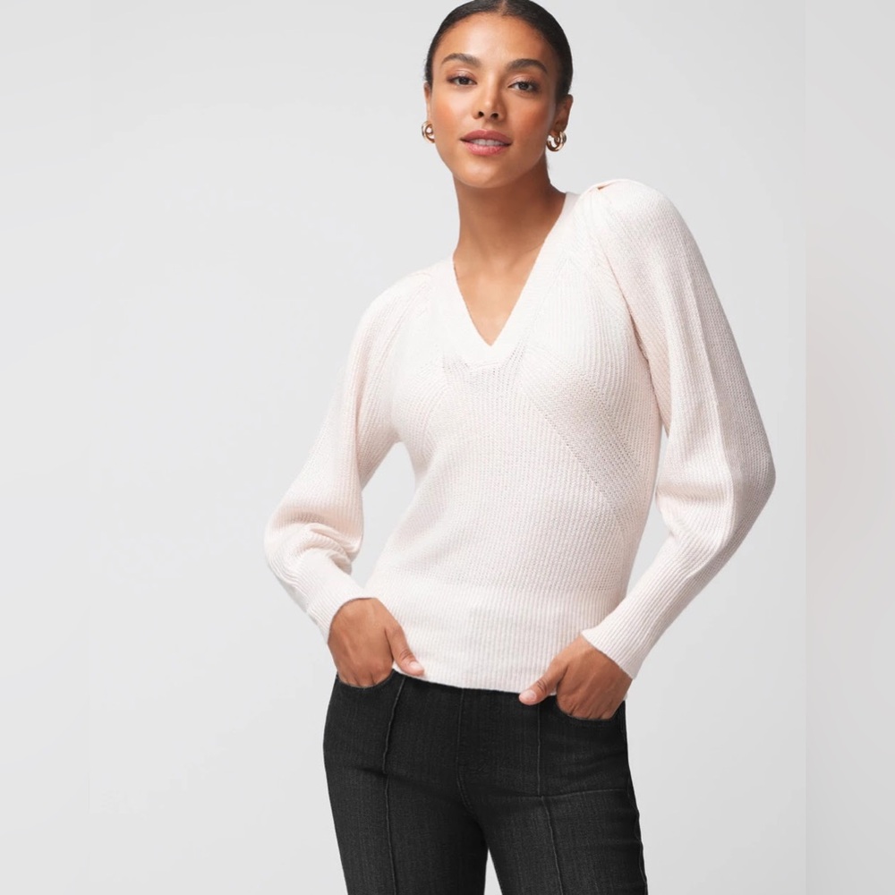 Pleated Shoulder V-Neck Pullover, Heather Rose Smoke, M